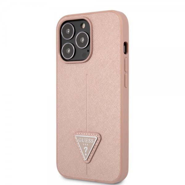 Guess iPhone 13 Pro Max Suojakuori Saffiano Metal Triangle Pink
