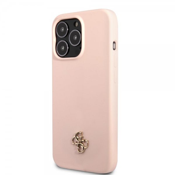Guess iPhone 13 Pro Max Suojakuori Silikoni Metalli Logo 4G Vaaleanpunainen