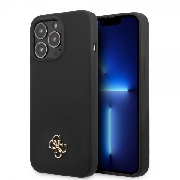 Guess iPhone 13 Pro Max Suojakuori Silicone Metal Logo 4G Musta