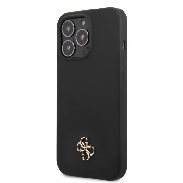 Guess iPhone 13 Pro Max Suojakuori Silicone Metal Logo 4G Musta
