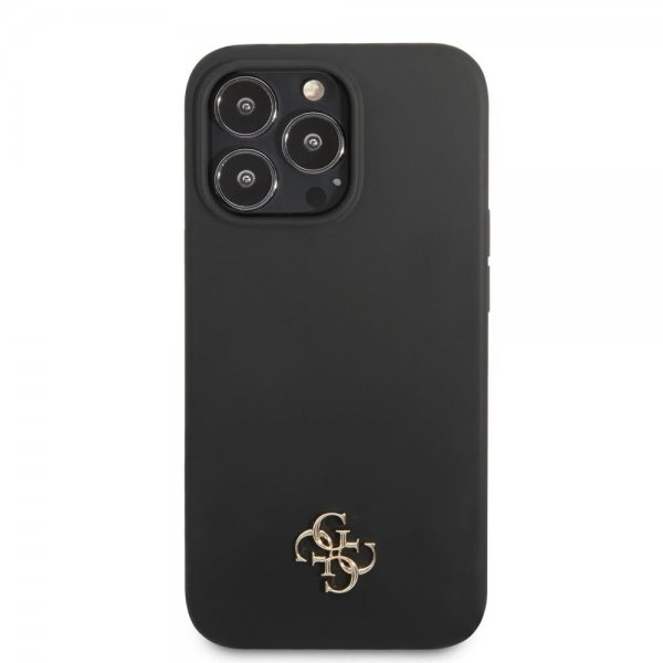Guess iPhone 13 Pro Max Suojakuori Silicone Metal Logo 4G Musta