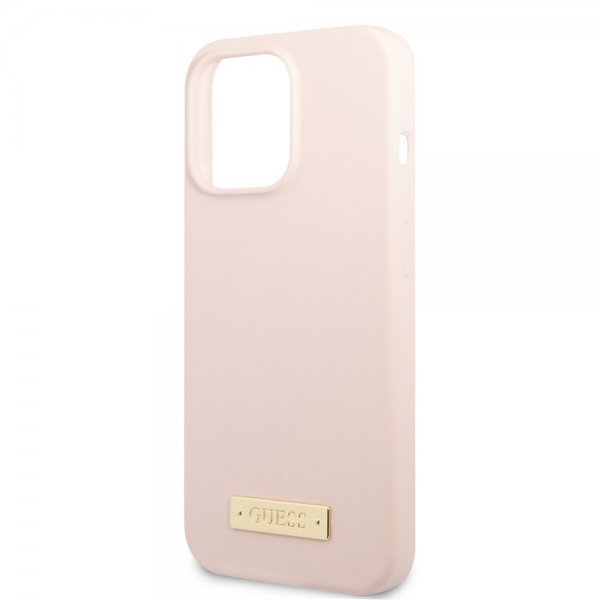 Guess iPhone 13 Pro Max kuori silikoni metallilevy MagSafe vaaleanpunainen