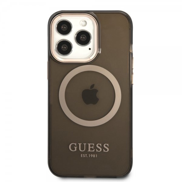 Guess iPhone 13 Pro Max läpinäkyvä MagSafe-kuori, musta
