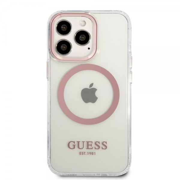 Guess iPhone 13 Pro Max -kuori läpinäkyvä MagSafe pinkki läpinäkyvä
