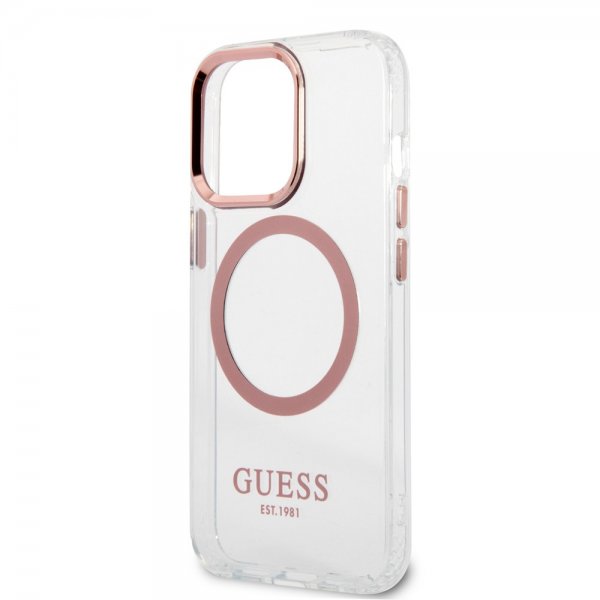 Guess iPhone 13 Pro Max -kuori läpinäkyvä MagSafe pinkki läpinäkyvä
