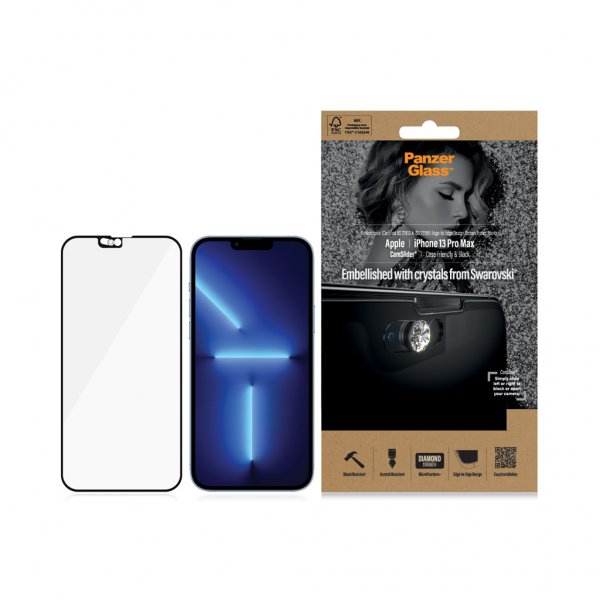 PanzerGlass iPhone 13 Pro Max näytönsuoja reunasta reunaan, Swarovski CamSlider