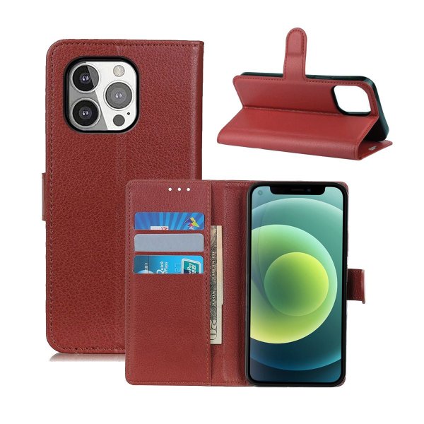 iPhone 13 Pro -kotelo, jossa jalusta, ruskea