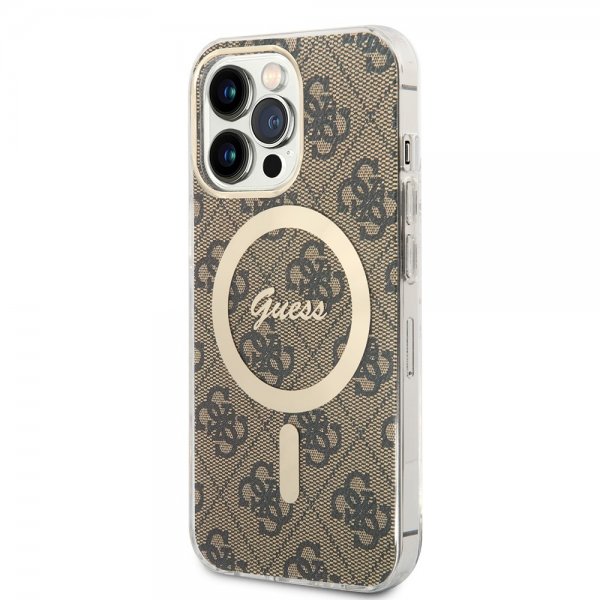 Guess iPhone 13 Pro -suojakuori 4G Pattern MagSafe, ruskea