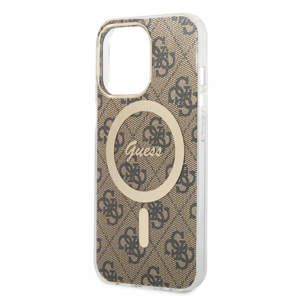 Guess iPhone 13 Pro -suojakuori 4G Pattern MagSafe, ruskea
