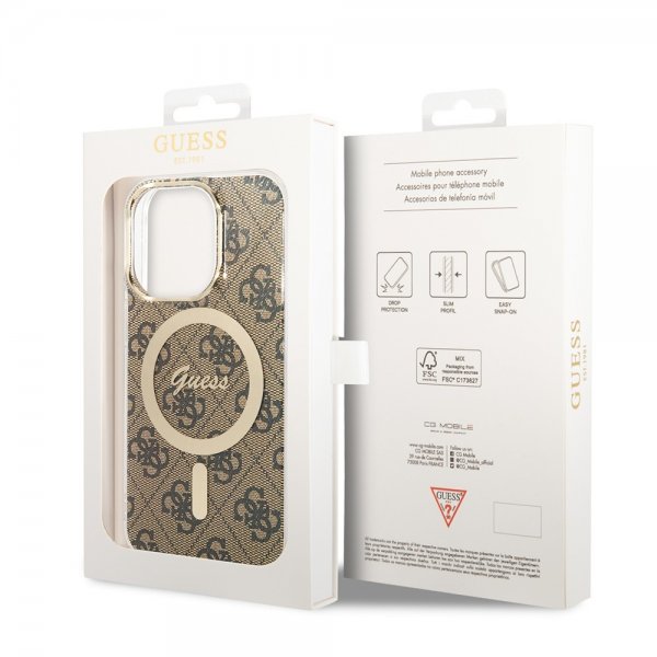 Guess iPhone 13 Pro -suojakuori 4G Pattern MagSafe, ruskea