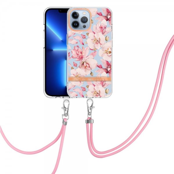 iPhone 13 Pro Kuori Kukka Kuosi Hihna Roosa Gardenia