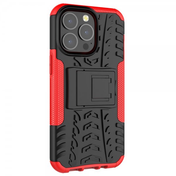 iPhone 13 Pro Kuori, rengaskuvio, jalustaominaisuus, punainen
