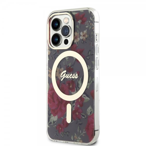 Guess iPhone 13 Pro -suojakuori Flower MagSafe Khaki