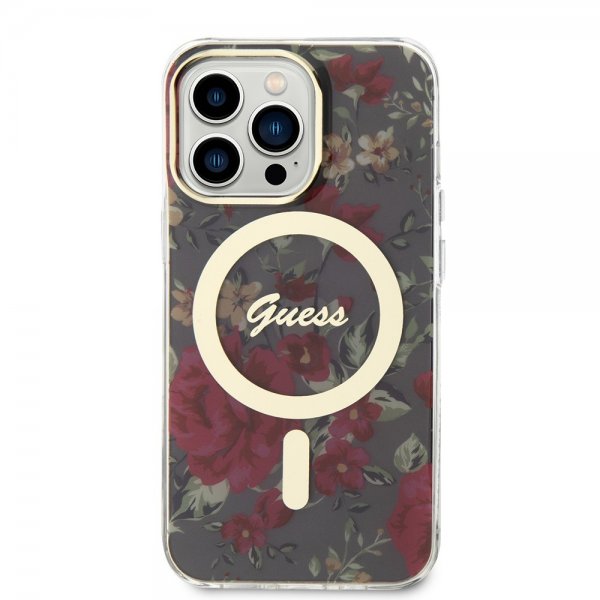 Guess iPhone 13 Pro -suojakuori Flower MagSafe Khaki