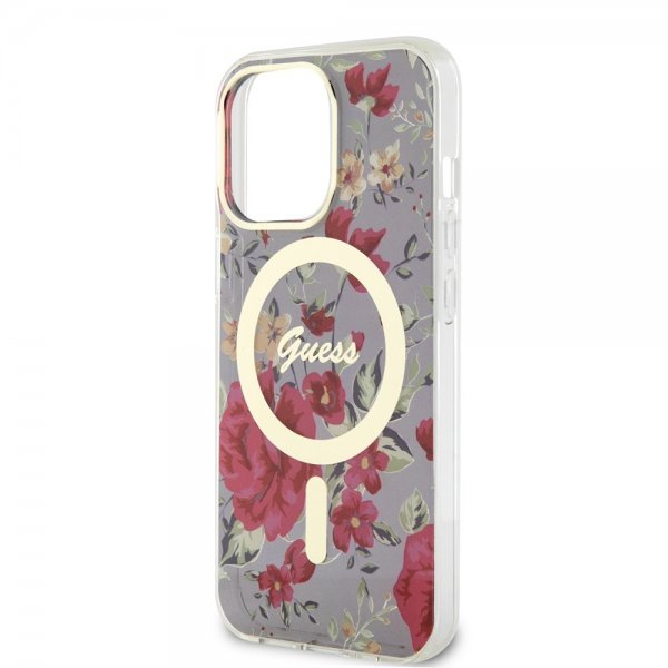 Guess iPhone 13 Pro -suojakuori Flower MagSafe Khaki