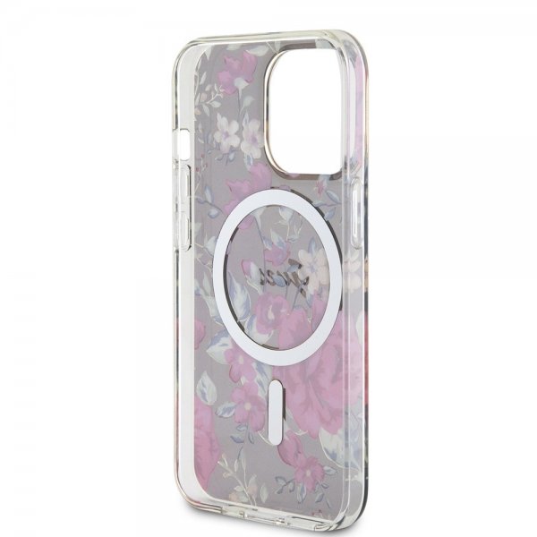 Guess iPhone 13 Pro -suojakuori Flower MagSafe Khaki