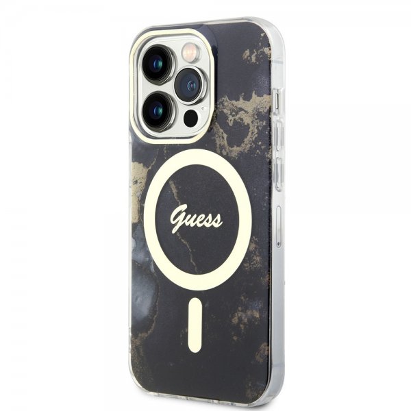 Guess iPhone 13 Pro -suojakuori Golden Marble MagSafe, musta