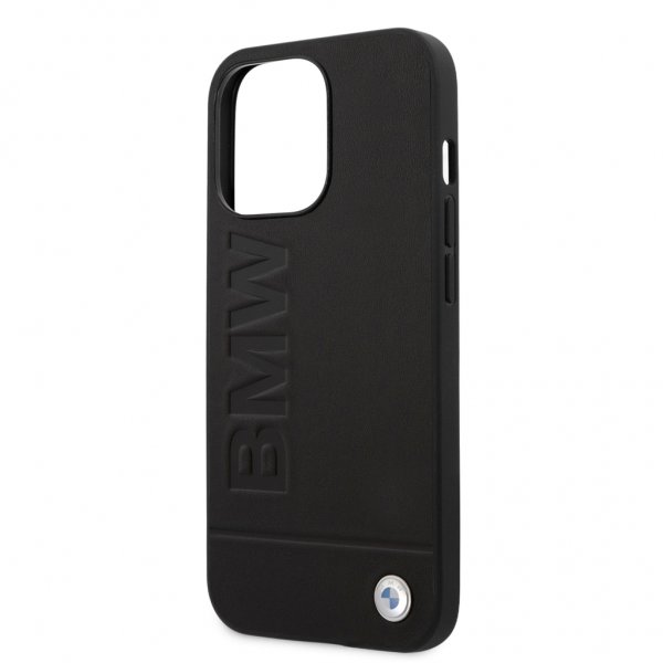 BMW iPhone 13 Pro -suojakuori Hot Stamp Metal Logo, musta