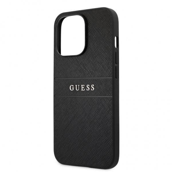 Guess iPhone 13 Pro -suojakuori Hot Stamp Metal Logo, musta