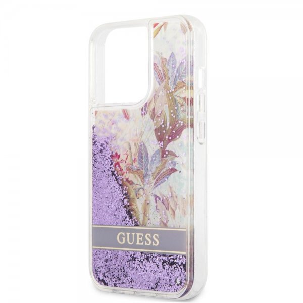 Guess iPhone 13 Pro -suojakuori Liquid Glitter Flower Pattern - violetti