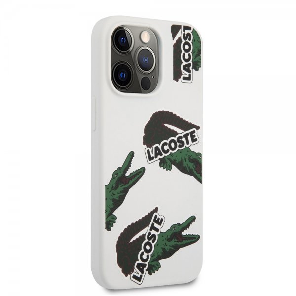 Lacoste iPhone 13 Pro -suojakuori Liquid Silicone Allover Pattern White
