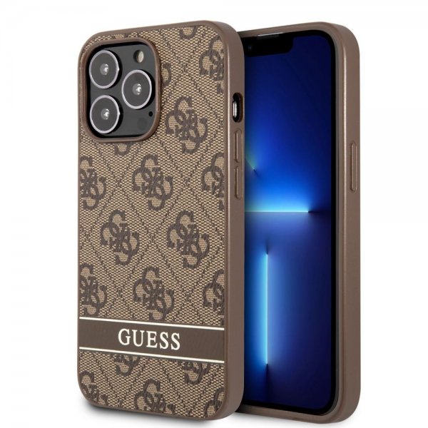 Guess iPhone 13 Pro kuori, Printed Stripe Bottom Brown