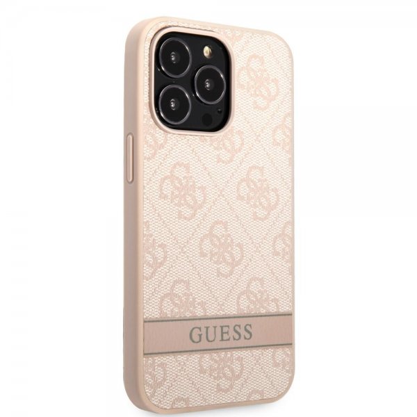 Guess iPhone 13 Pro -suojakuori Printed Stripe Bottom, vaaleanpunainen