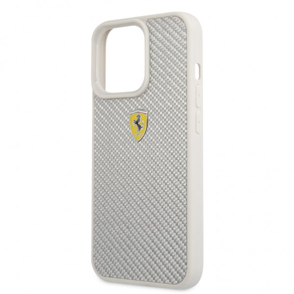 Ferrari iPhone 13 Pro -kuori, aitoa hiilikuitua, metallilogo, hopea