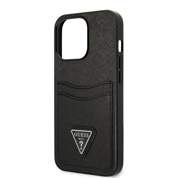 Guess iPhone 13 Pro Saffiano Double Cardslot -kuori, musta