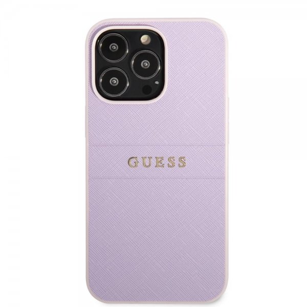 Guess iPhone 13 Pro Saffiano Metal Logo -suojakuori, violetti