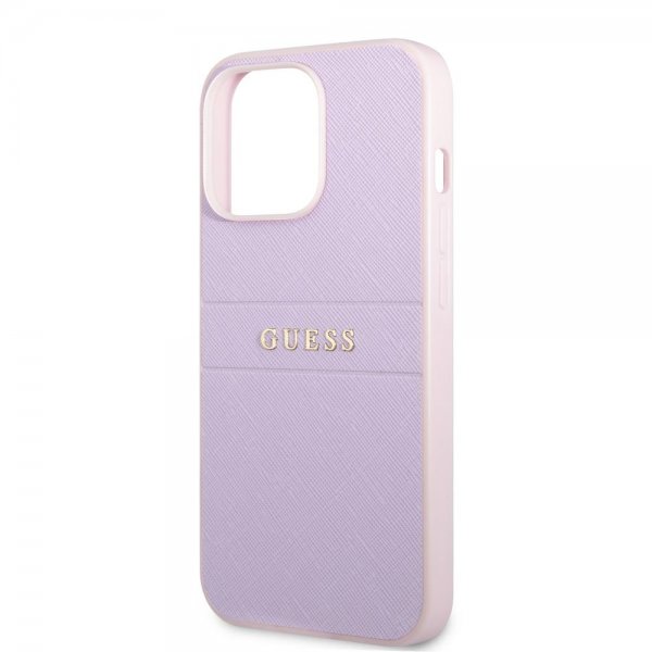 Guess iPhone 13 Pro Saffiano Metal Logo -suojakuori, violetti