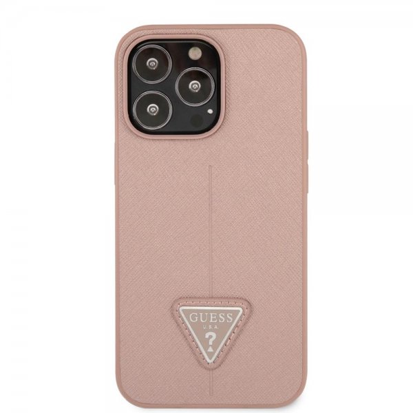 Guess iPhone 13 Pro Saffiano Metal Triangle -kuori ruusukulta