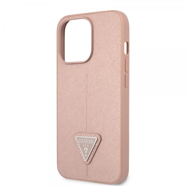 Guess iPhone 13 Pro Saffiano Metal Triangle -kuori ruusukulta