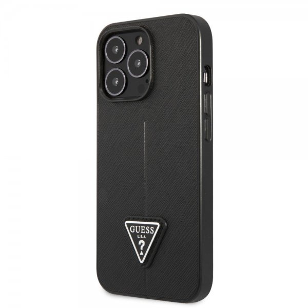 Guess iPhone 13 Pro Saffiano Metal Triangle Suoja Musta
