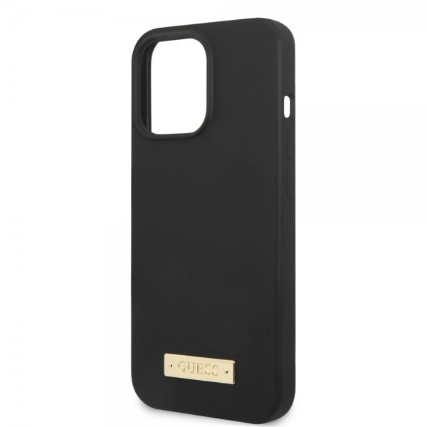 Guess iPhone 13 Pro -silikonikuori, metallilevy, MagSafe, musta