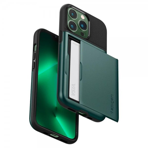 Spigen iPhone 13 Pro -suojakuori Slim Armor CS Midnight Green