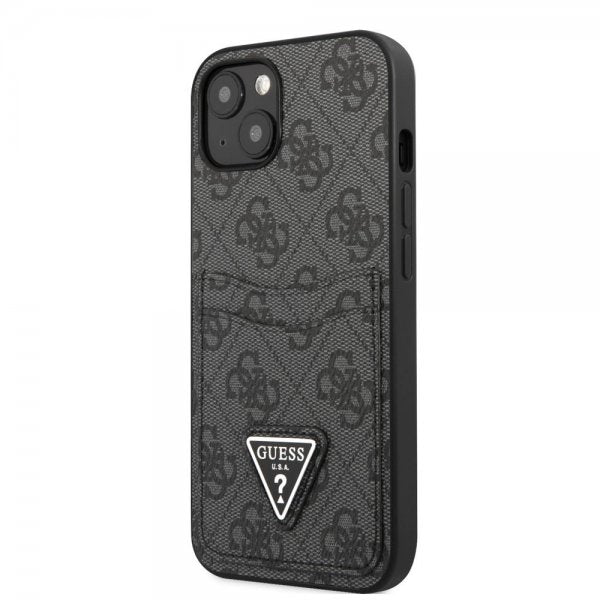 Guess iPhone 13 Kuori Double Cardslot Metal Triangle Musta
