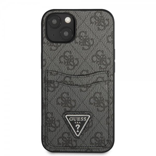 Guess iPhone 13 Kuori Double Cardslot Metal Triangle Musta