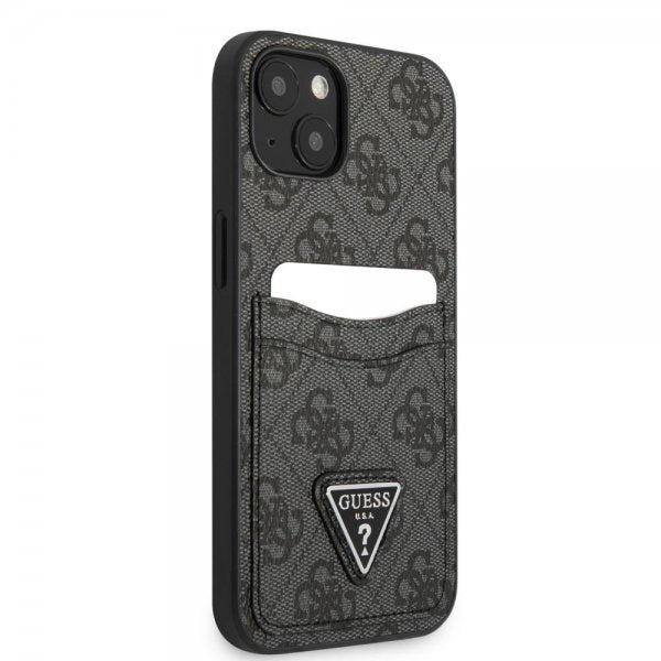 Guess iPhone 13 Kuori Double Cardslot Metal Triangle Musta