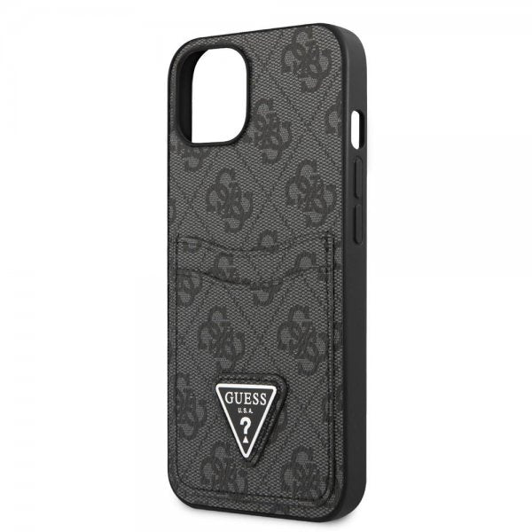 Guess iPhone 13 Kuori Double Cardslot Metal Triangle Musta