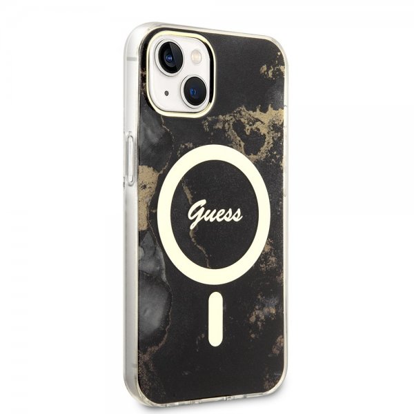 Guess iPhone 13 -suojakuori Golden Marble MagSafe, musta
