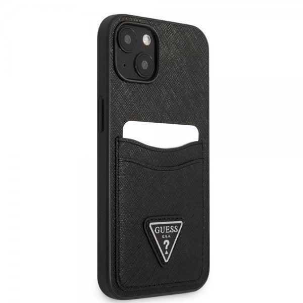 Guess iPhone 13 Kuori Saffiano Double Cardslot Musta