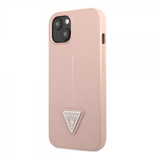 Guess iPhone 13 Kuoret Saffiano Metal Triangle Pinkki