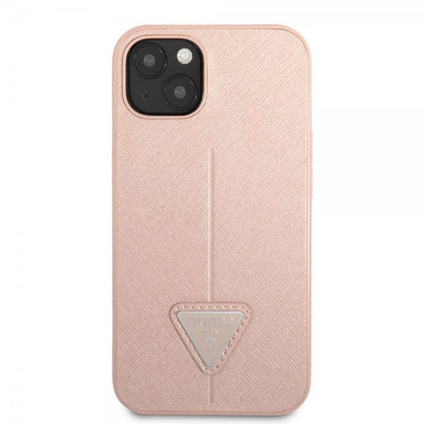 Guess iPhone 13 Kuoret Saffiano Metal Triangle Pinkki