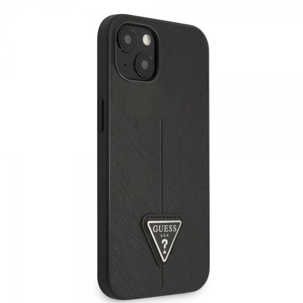 Guess iPhone 13 Suojakuori Saffiano Metal Triangle Musta