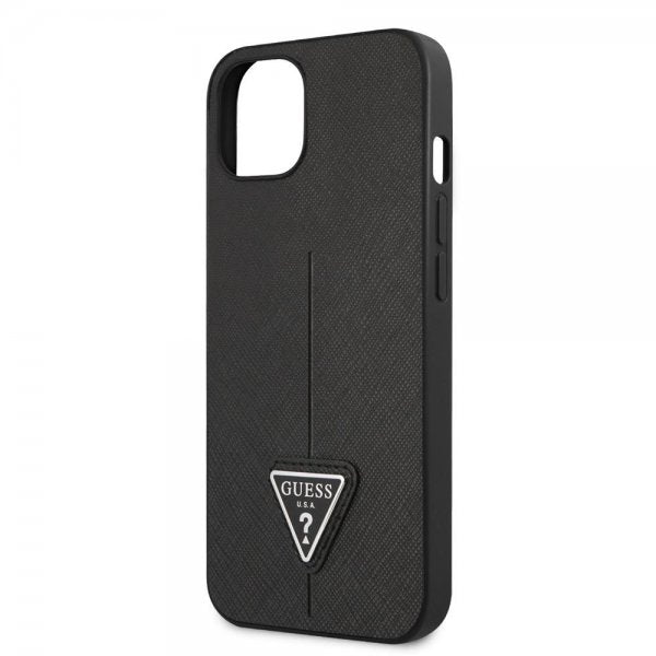 Guess iPhone 13 Suojakuori Saffiano Metal Triangle Musta