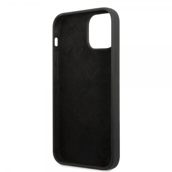 Guess iPhone 13 Kuori Silikoni Metalli Logo 4G Musta
