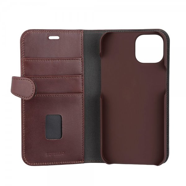 Buffalo iPhone 13/14/15 Kotelo 2-in-1 Irrotettava lompakko Ruskea