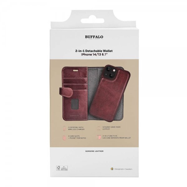 Buffalo iPhone 13/14/15 Kotelo 2-in-1 Irrotettava lompakko Ruskea