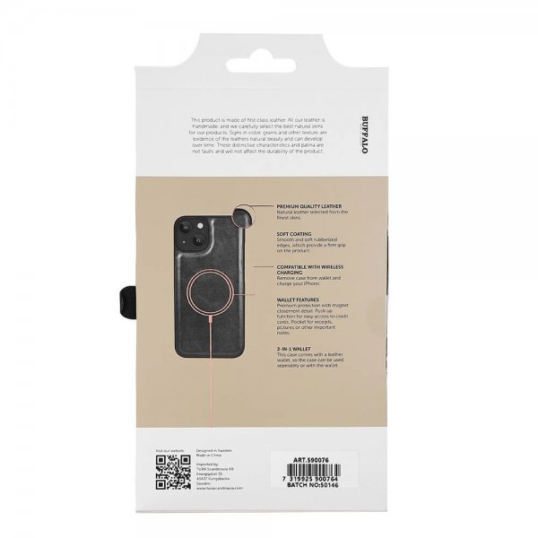 Buffalo iPhone 13/14/15 Kotelo 2-in-1 Irrotettava Lompakko Musta